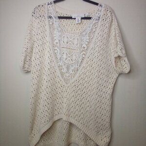 LOGG H&M Sweater S Women Short Sleeve Lace Open Knit Beige